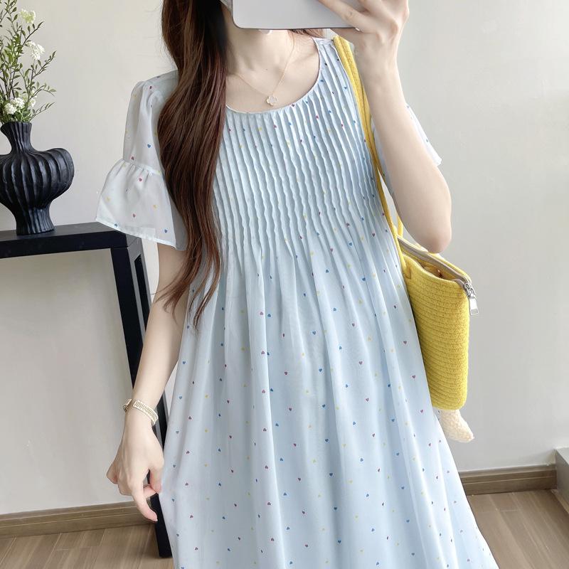 2026 Summer Plus Size Maternity Dress - Heart Design, Loose Fit, Age-Reducing Skirt M