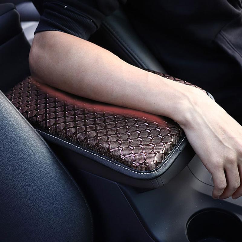 Universal PU Leather Car Armrest Pad Cover Center Console Woven Texture Cushion Sweat-proof Scratch-proof Auto Armrest