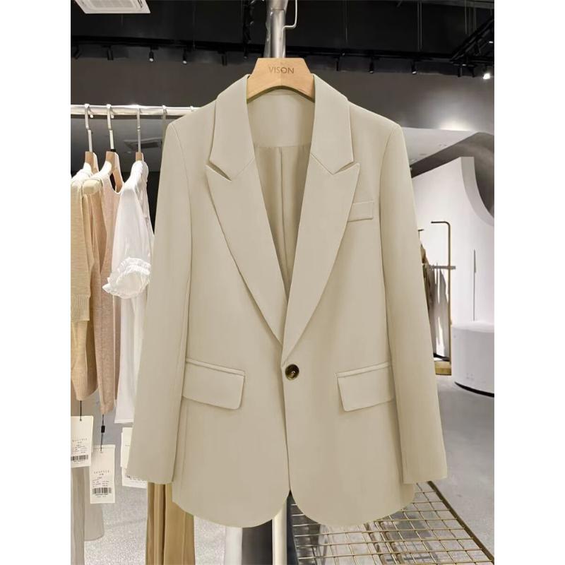 Brown Single-Breasted Blazer Women's Slim Fit Formal Office Classic Solid Color Work Outerwear