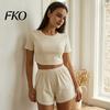 Summer Sleepwear Women Women's 2 Piece Pajama Sets, Soft Short Sleeve Top Cotton Set And Shorts Sleepwear, Crew Neck Pjs Lounge