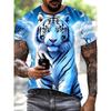 Męski T-shirt z krótkim rękawem i okrągłym dekoltem z nadrukiem 3D tygrysa Oddychający Elastyczny Casualowy Modny T-shirt Odzież na zewnątrz Impreza Weekendowe Top