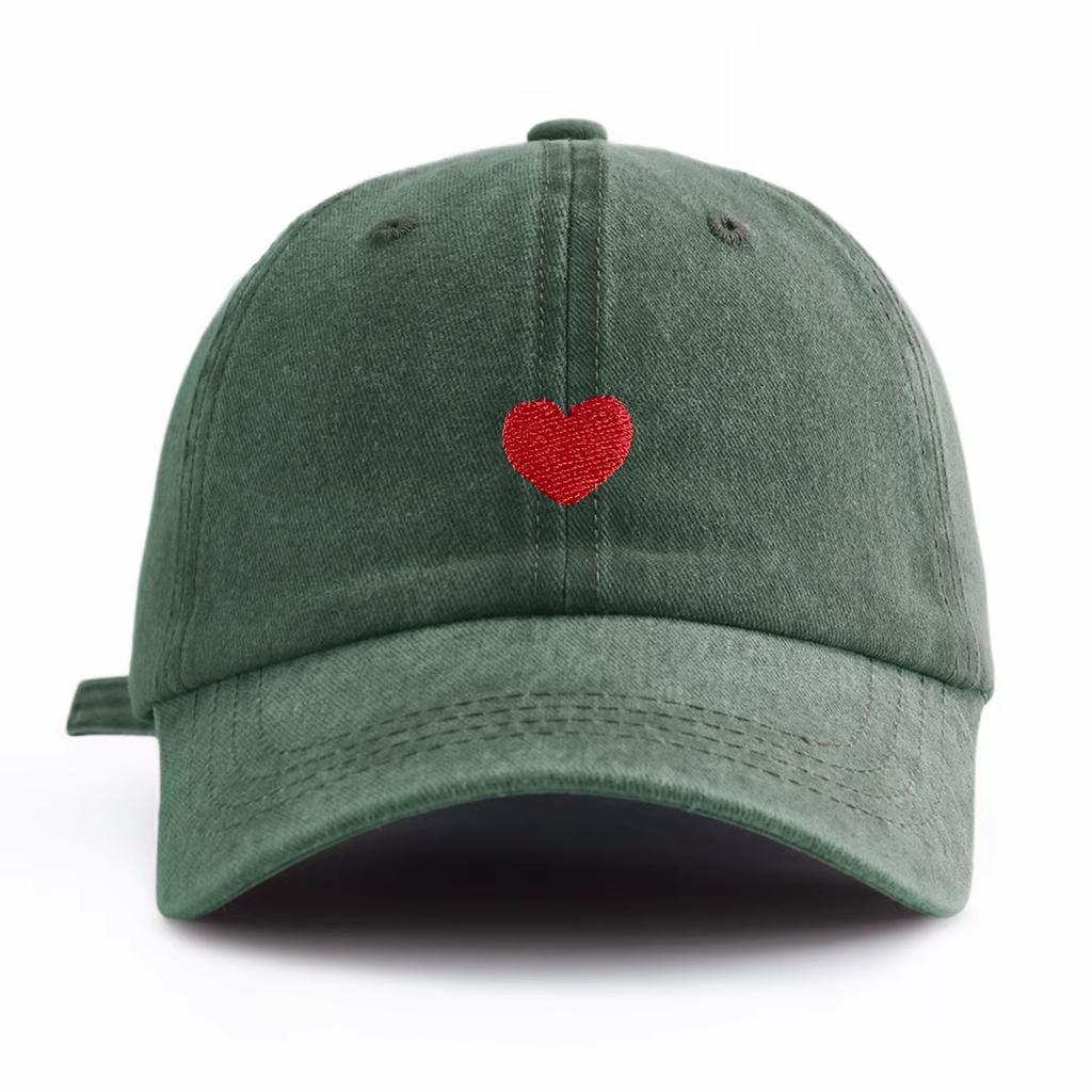 This Black Baseball Cap Features A Red Heart Pattern, Adding A Sweet And Romantic Touch To Valentine'S Day Outfits.