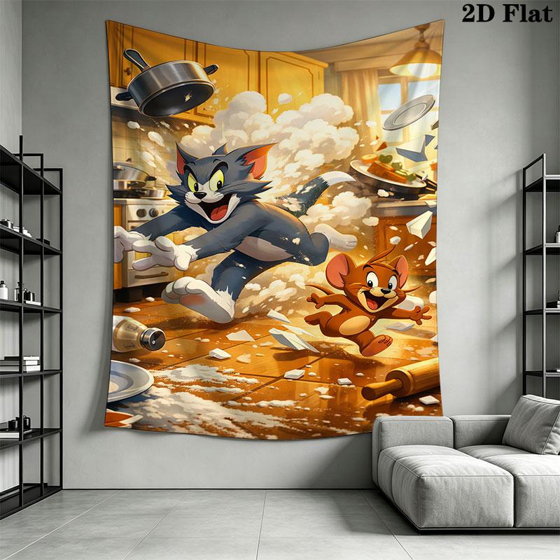 Tom and Jerry B Wall Hanging Printed Fabric Blanket Decorative Tapestries for Bedroom Living Room Home Decor