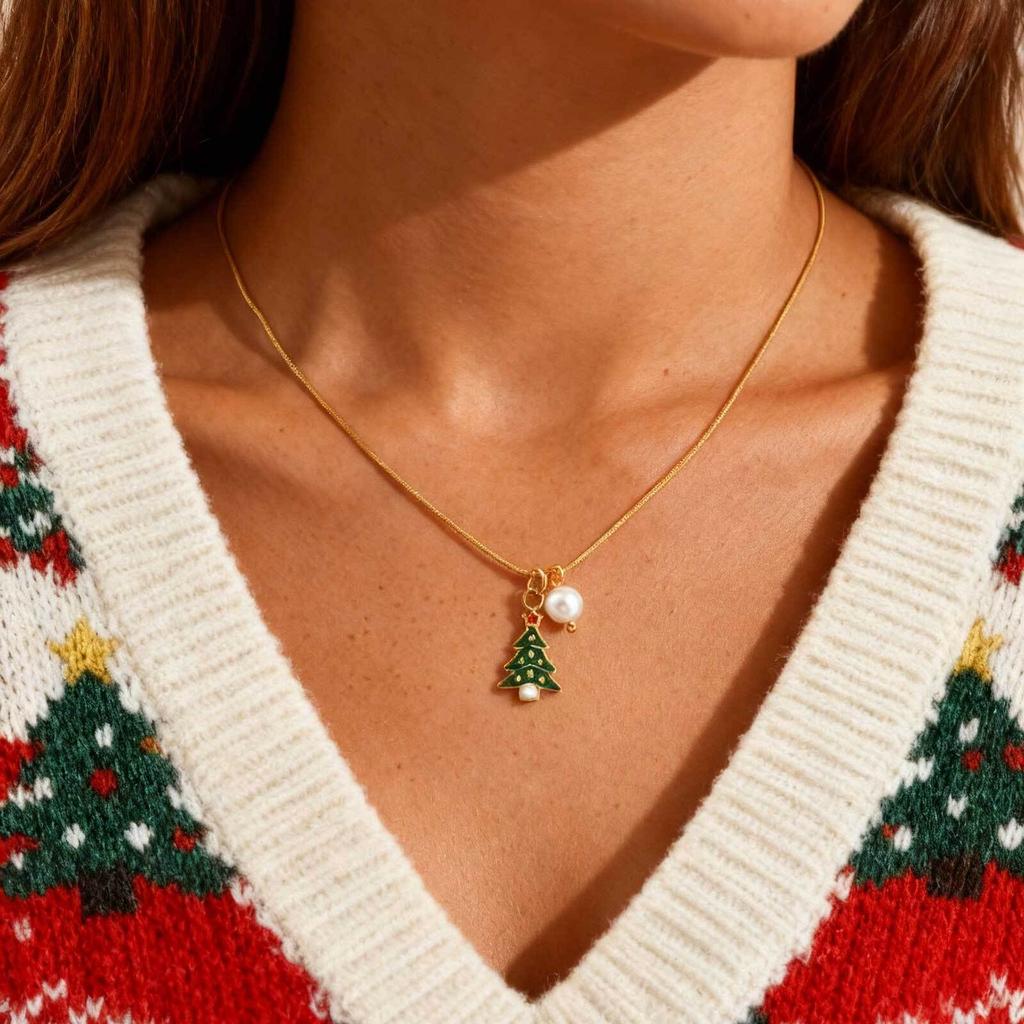 Collier de Noël pour femme, Chaîne en acier inoxydable réglable à la mode, Cadeaux de bijoux pour fête et festival