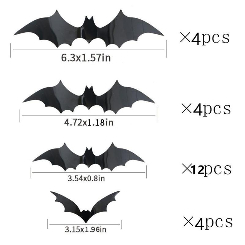 24PCS Eerie Bat/Spiders Shape Wall Sticker With LED Light Effect Mysterious Halloween Atmospheres Accessories