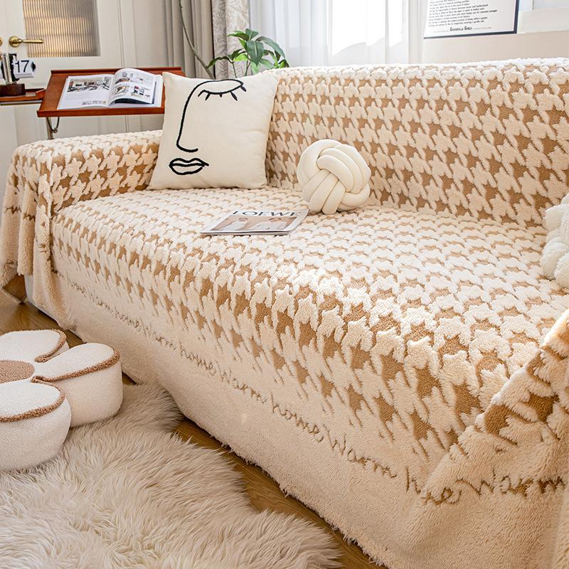 Qiandongge English Plush Sofa Cover Cloth Anti-Cat Scratch Sofa Towel Universal All-Inclusive Sofa Cushion Sofa Dust Cover