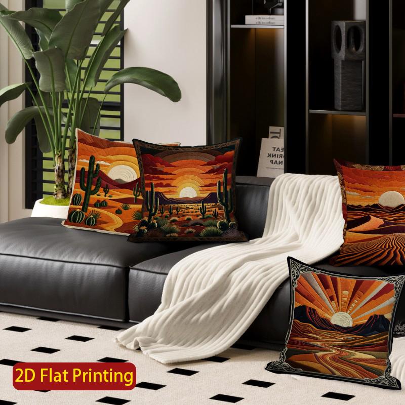 2D Sunset Desert Landscape Throw Pillow Covers Pattern Cushion Cover Suitable For Sofa Bedroom Car Pillow Cover