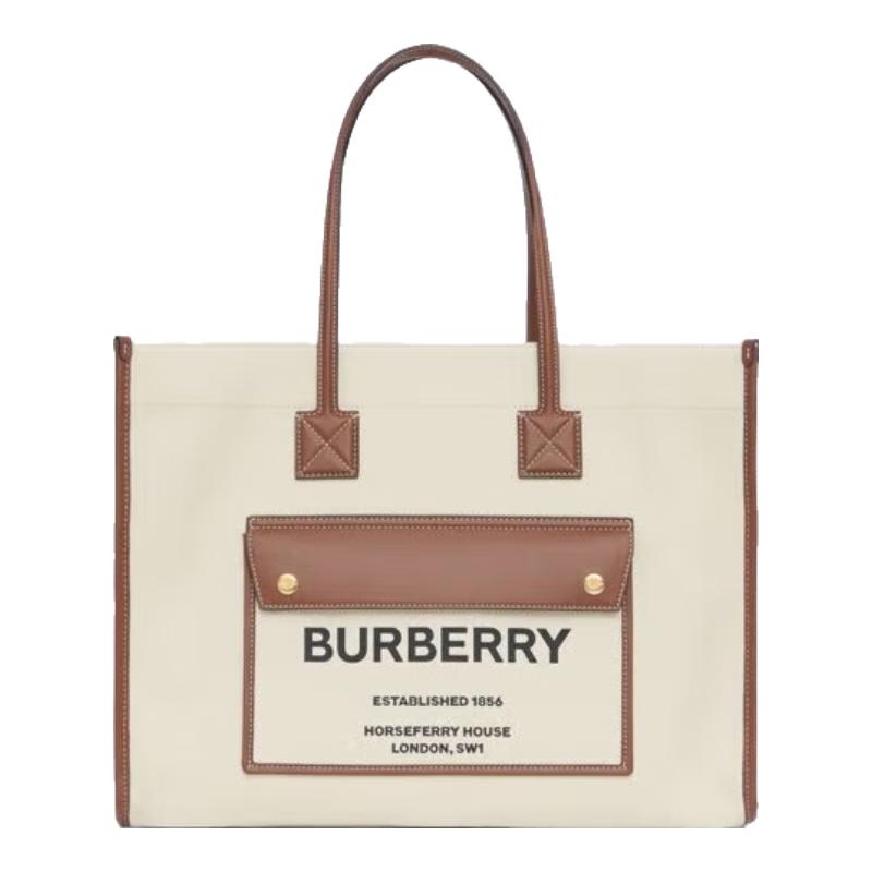 

BURBERRY Freya Two-tone Canvas & Leather Tote Bag OS