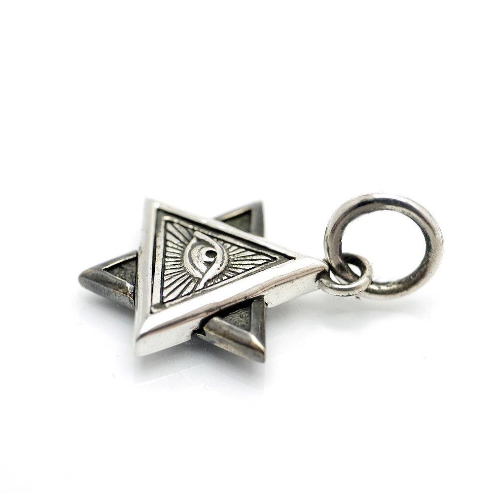 [Silver One] bi Sterling Silver 925 Freemason Eye of Providence Pendant Necklace for Men, Hexagram Star