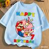 2026 New Super Marios Bros Childrens Pure Cotton Tshirts Anime Birthday Numbers 19 Cute Anime Childrens Casual Tshirts