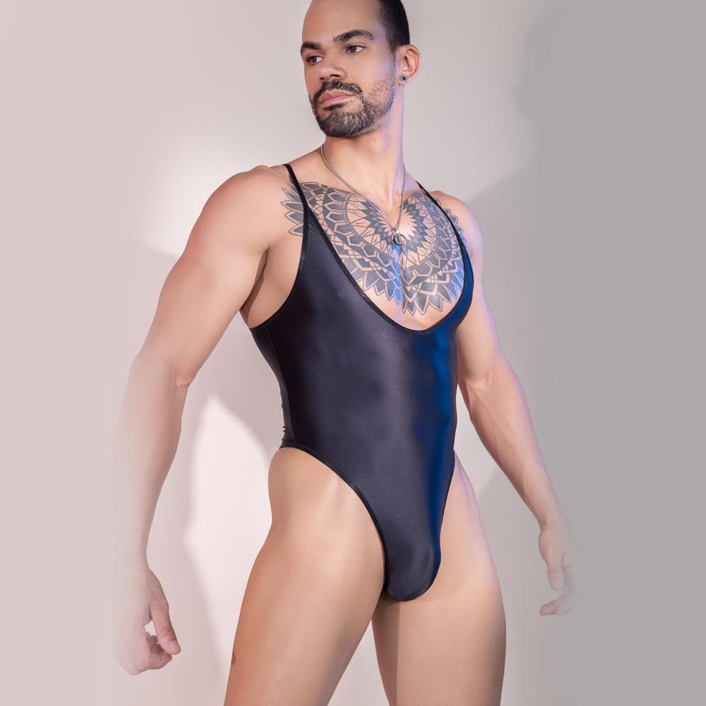 Sexy Men Deep V Neck Bandage High Cut Bodysuit Elastic Corset Body Shaper Glossy Shiny Vest Gay Leotard Backless Tank Top