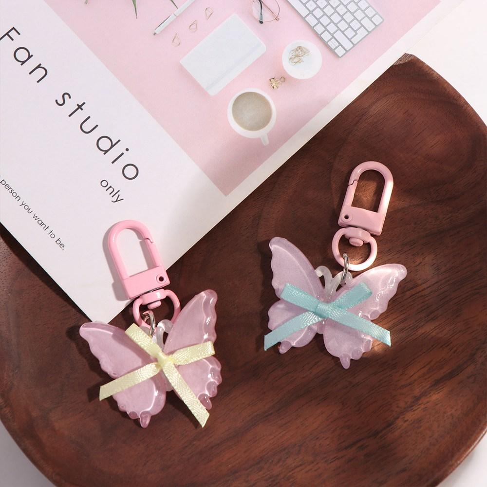 Sweet Butterfly Keychain Cute Ribbon Bow Keyring Creative Jelly Butterfly Pendant  Backpack Decor