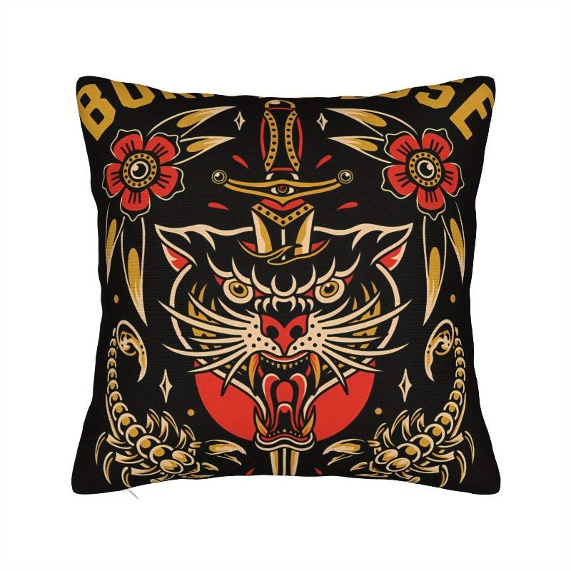 pc Bold Black Red Panther Tattoo Pillow Cover Polyester D Double Sided Print Cushion Case Retro Old School Art Throw Pillowc