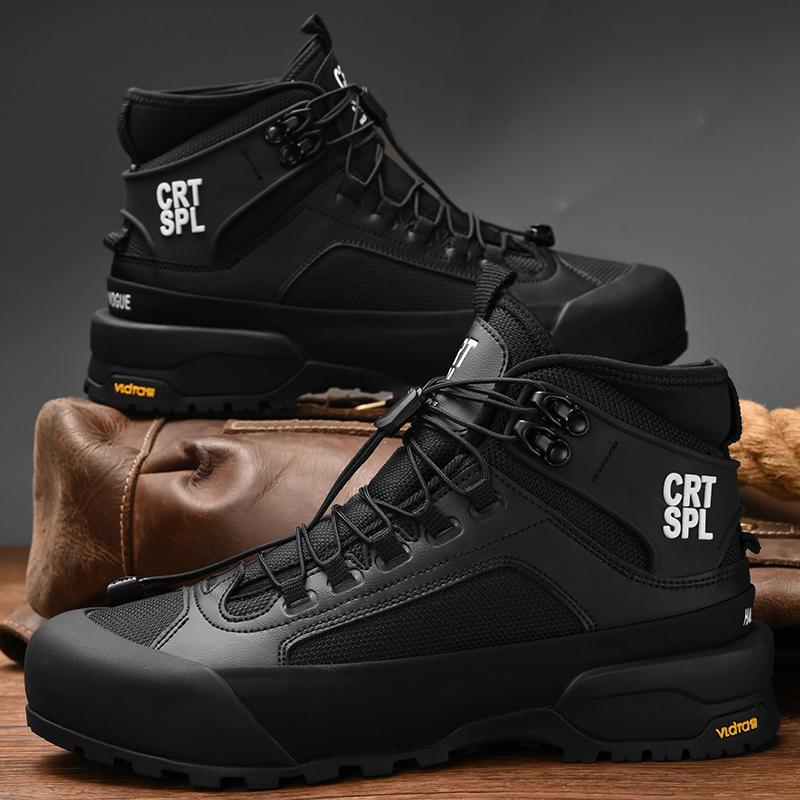 Fashion Autumn Winter Mens Basic Boots Fashion High Top Shoes Outdoor Leather Botas Leisure Walk Male Ankle Boots Comfy Motorcycle Boots