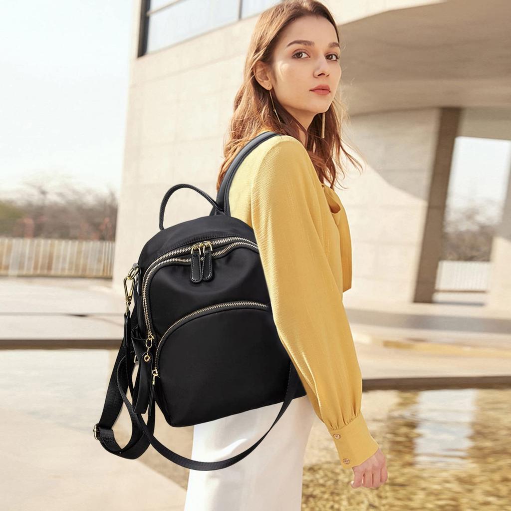 NICOLE & DORIS Women's Mini Backpack, Nylon, Small, Cute, Lightweight, Water-Repellent, Multiple Pockets, Back Pocket, Casual, Adult, Student,