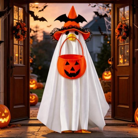 Yousheng Halloween Ghost Goose Costume, Wizard Hat, Ghost Cape, Pumpkin Candy Bag, Outdoor Yard Decoration for Goose Statue or Garden