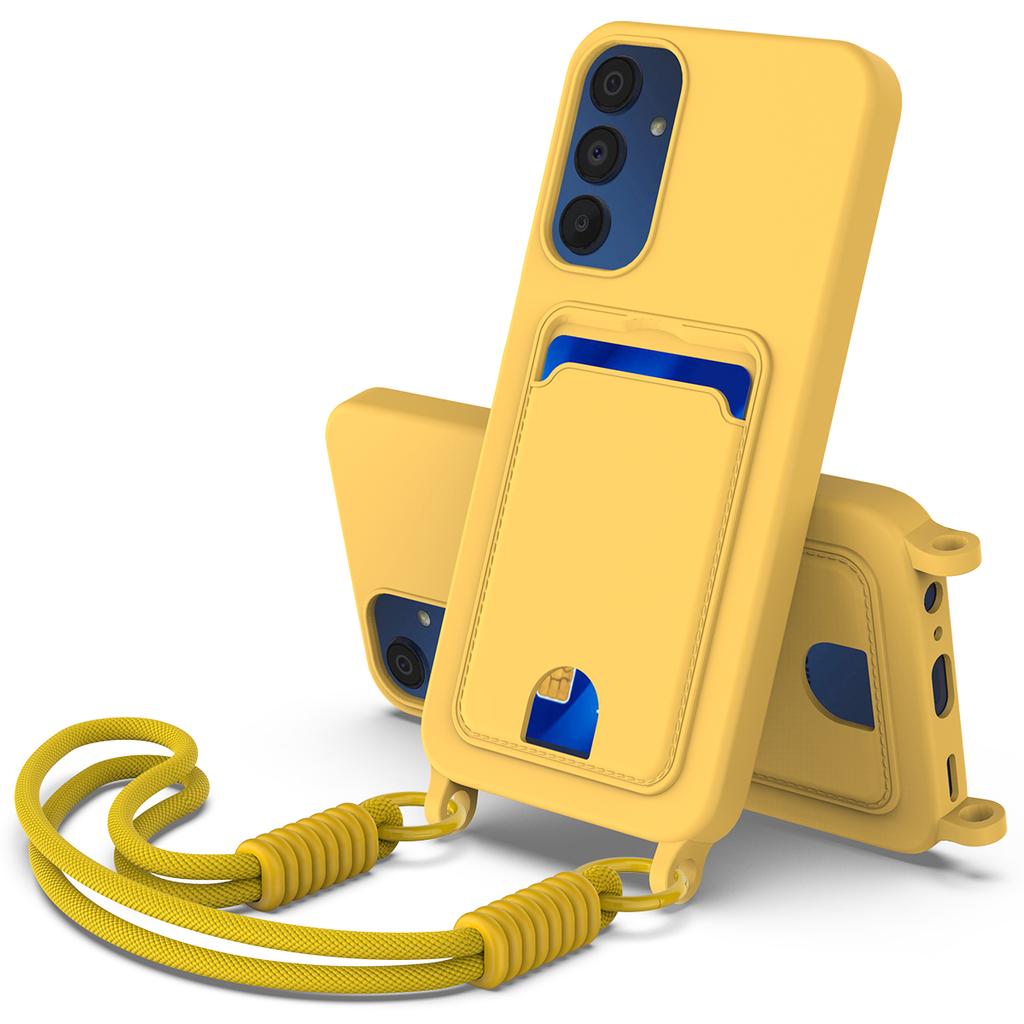 For Samsung Galaxy A54 5G Liquid Silicone Case Phone Back Cover with Card Holder and Short Strap