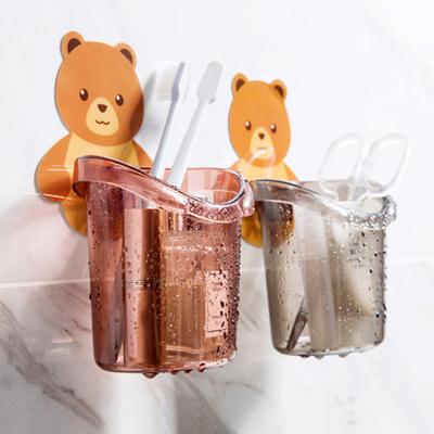 Toothbrush Holder Adorable Bear Hug Storage Cup Wall-mounted Drain Design Easy Organization Toothbrush Cup Bathroom Supplies