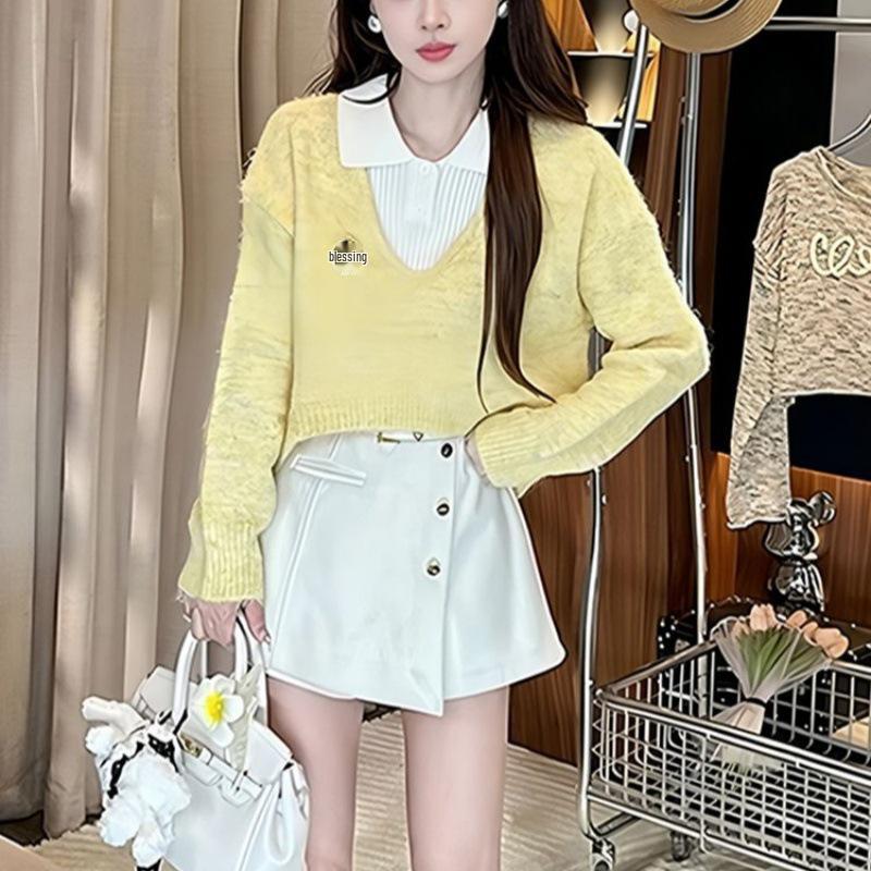 Versatile Sweet Sweater Two-Piece Set: Short Slimming Knitted Top for Autumn/Winter