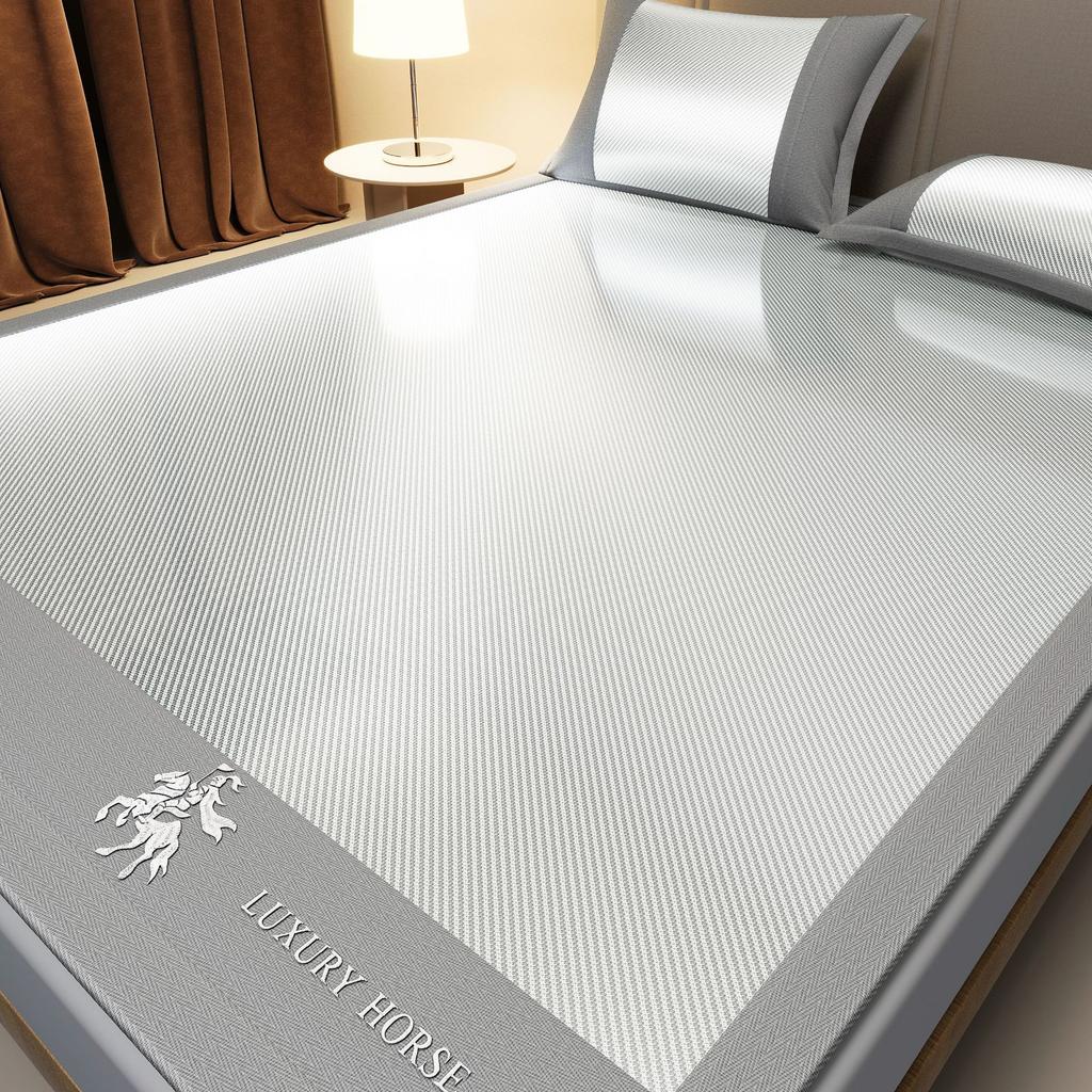 Machine Washable 3-Piece Ice Silk Cooling Mat Set with 2 Pillowcases, Breathable Summer Bed Sheet for Home Dorm, Soft Fitted Sheet