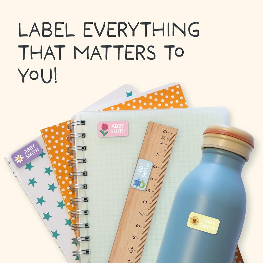 72Pcs Personalized Flower Name Labels Waterproof Stickers For Bottles Clothing Tags Lunch Boxes Notebooks