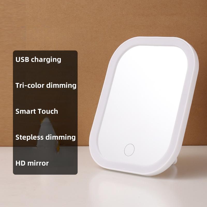 LED Fill Light Small Mirror Student Dormitory Desktop 3 Color, Makeup Mirror With Light, Bedroom Dressing Table Mirror