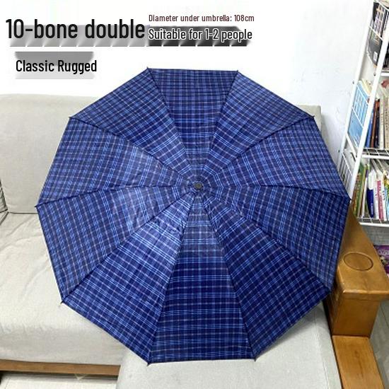 Extra Large Ten-Bone Water-Repellent Plaid Umbrella - British Style for Men & Women, Double/Triple Use
