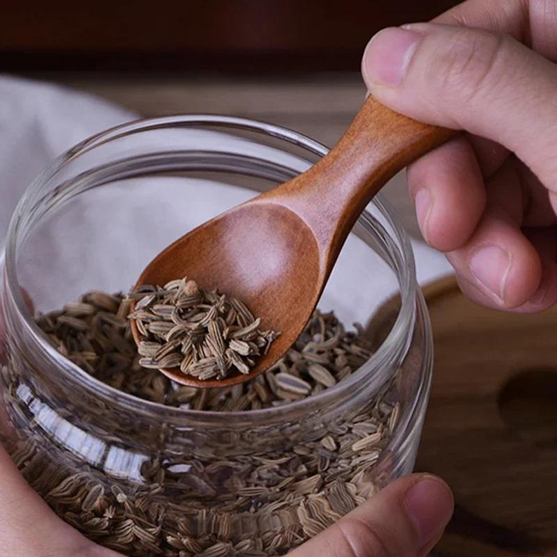 1-10Pcs Mini Wooden Spoons Small Kitchen Spice Condiment Spoon Sugar Tea Coffee Scoop Short Handle Wood Kids Spoon Kitchen Gadge