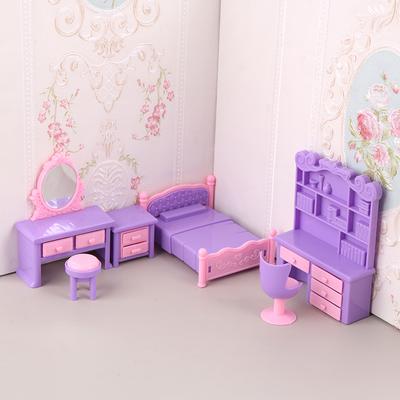 6 Stück/Set 1:12 puppenhaus Miniatur Schreibtisch Stuhl Frisierkommode Nachttisch Bett Möbel Modell Dekor Spielzeug Puppenhaus Zubehör