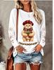 T-shirt da donna a maniche lunghe Cappello a scacchi di bufalo natalizio Sciarpa Pupazzo di neve Ghirlanda Polsino colorato Stampa fiocco di neve Girocollo Top casual