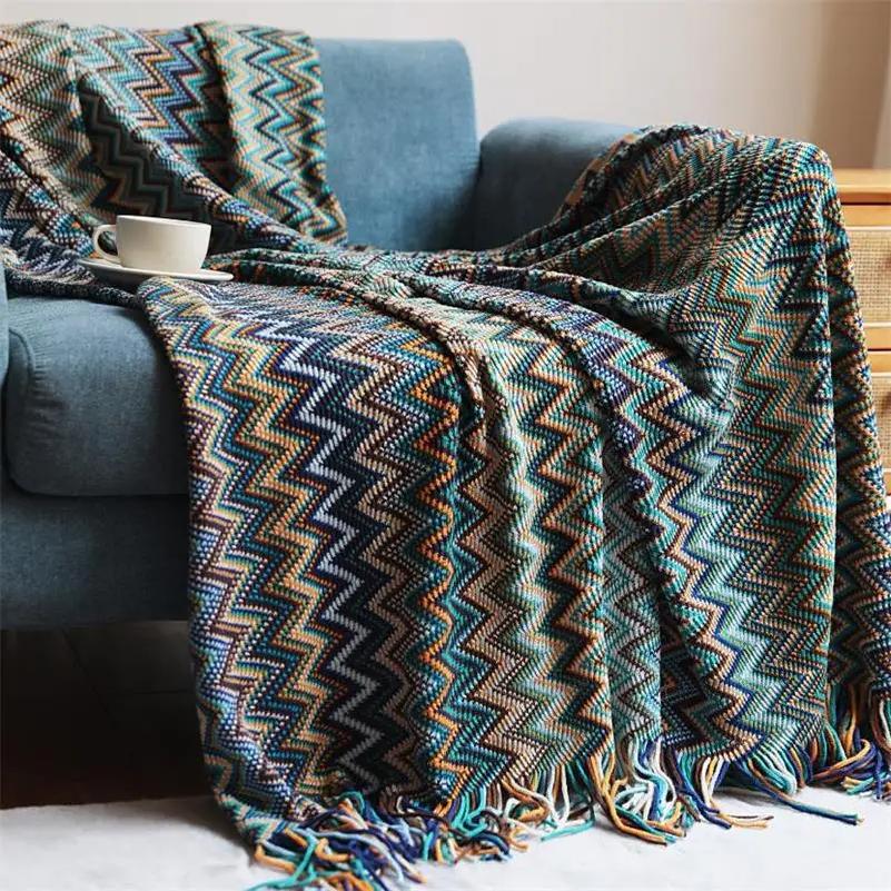 Hand Knitted Blanket With Tassel Summer Blanket Bed Sofa Travel Breathable Chic Bohemian Soft Comfortable Blanket
