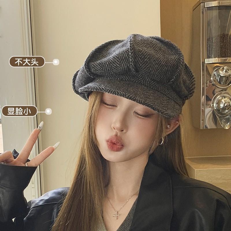 Autumn And Winter Beret Women'S Versatile Cloud Octagonal Hat Big Head Circumference Showing Face Small Retro Painter Hat