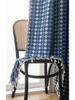 Yimanqiyun Blue French Grid Jacquard Semi-Blackout Bay Window Curtains