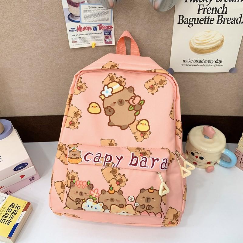 

Cute Capybara Loopy Yellow Duck Snowman Burger Cartoon Printed Kid Backpack Lotus Pink