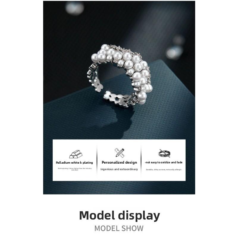 Pearl Zircon Open Ring Micro-set Exquisite Index Finger Ring Ring