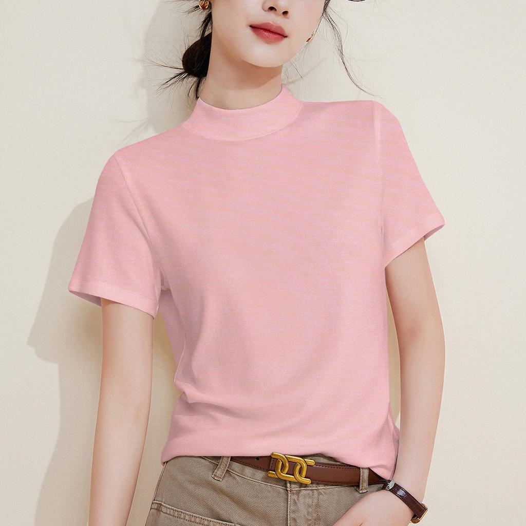 Mid-neck semi-turtleneck slim-fitting slim-fitting short-sleeved bottoming shirt women's top