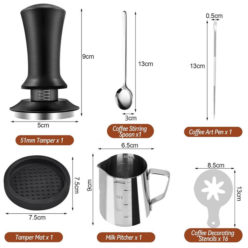 Adjustable Coffee Tamper and Distributor Six-Piece Set