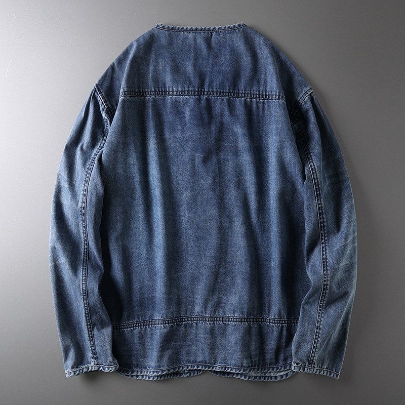 Collarless Denim coat Men's Spring and Autumn Japan fashion Retro Fashion Brand Patchwork Top Export Overplus Order Men's Clothing Jacket