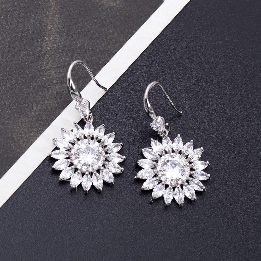 French Style Sunflower Zircon Earrings - Elegant Round Design for Weddings & Christmas Gifts