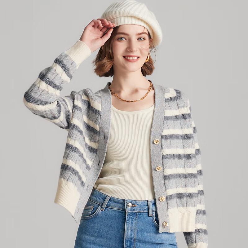 

PALUOPO Женский кардиган из 100% кашемира с V-образным вырезом и цветными блоками 2XL