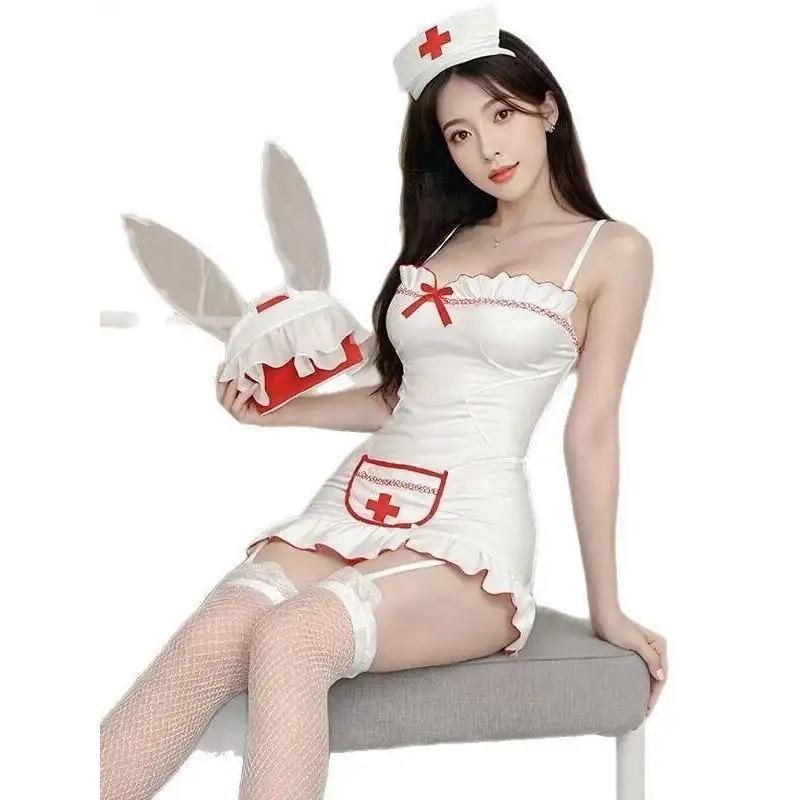 Cat Cosplay Sexy Suspender Backless Nightgown Cosplay Nurse Uniform dress elegant white fashion women 2025 new sweet tops G0RJ