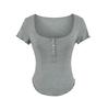 Square collar button short-sleeved T-shirt women's summer new American Spice Girl style slim-fitting curved hem bottoming top