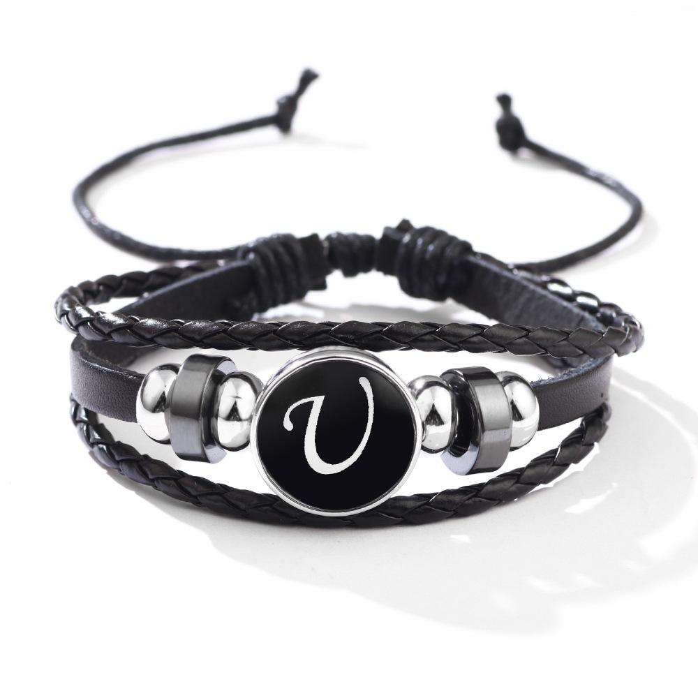 Fashion 26 Letters PU Leather Bracelets Multilayer A-Z Name Initials Bracelet For Men Wrist Accessories Jewelry Birthday Gifts