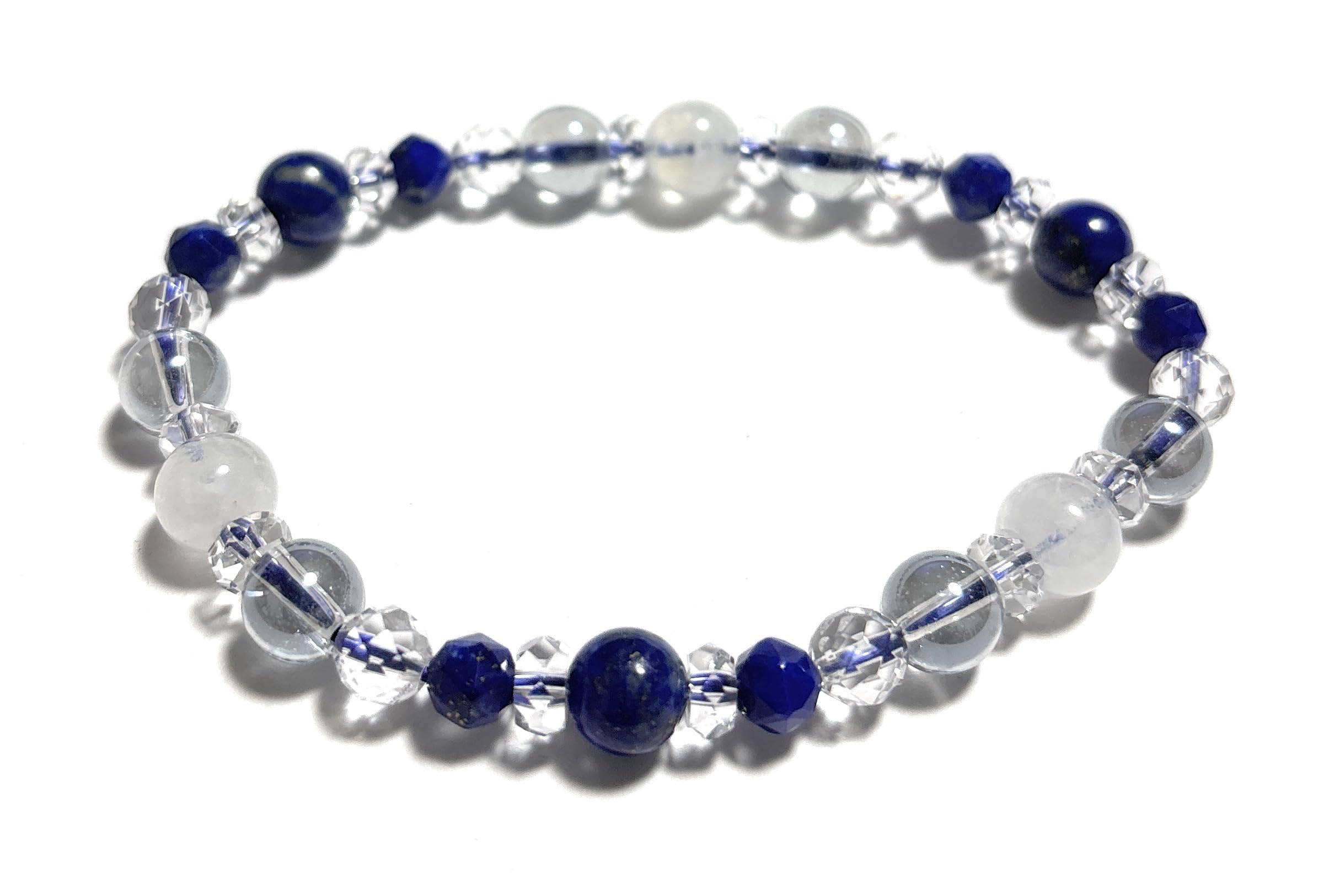 

[Malline] Natural Stone Power Stone Bracelet - Lapis Lazuli, Blue Moonstone, Cosmo Aura - HealingLove LuckCareer LuckAmulet - Inner Diameter: Approx.