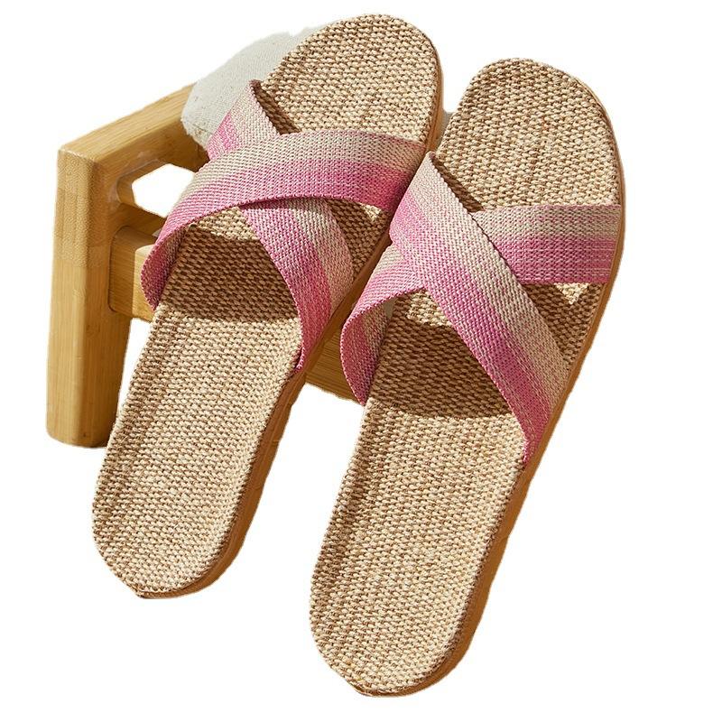 New home linen slippers women's indoor non-slip and wear-resistant couple slippers men's four-season floor slippers