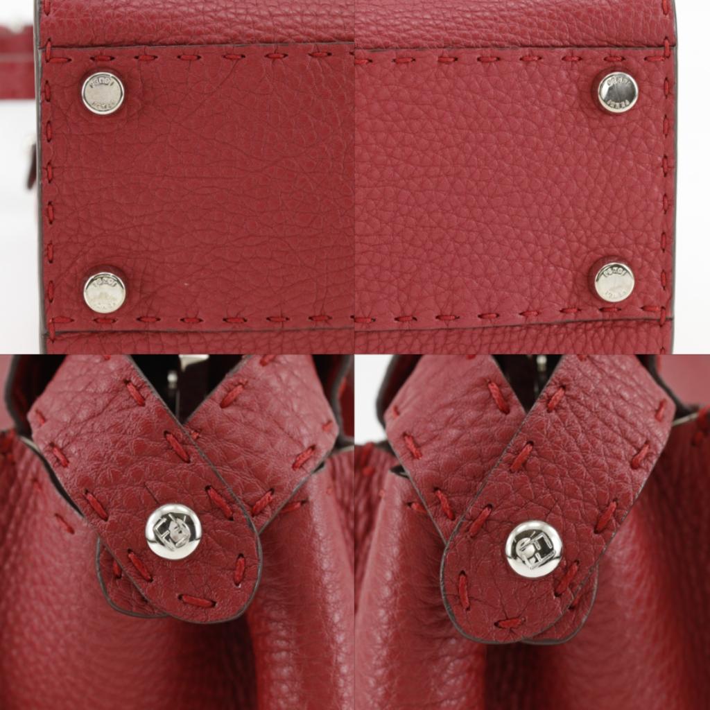 FENDI Peekaboo medium Handbag 8BN226 Celeria 2WAYShoulder Red leather Women Used