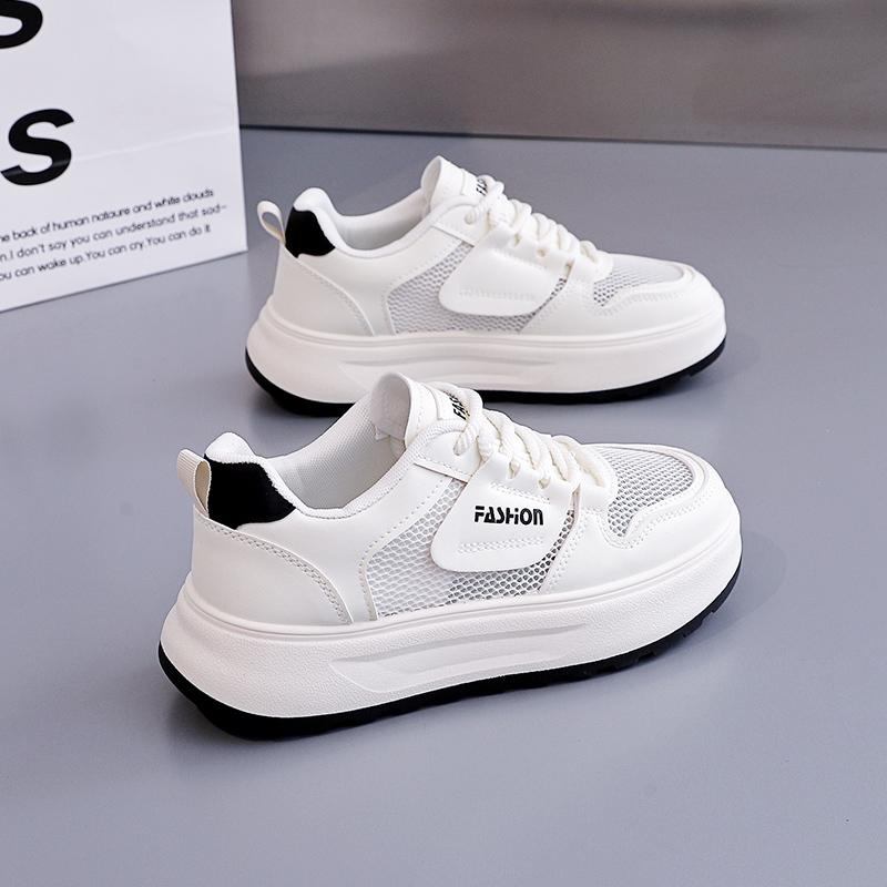 White shoes for women in summer, breathable mesh, thick sole, height increasing sports and leisure shoes