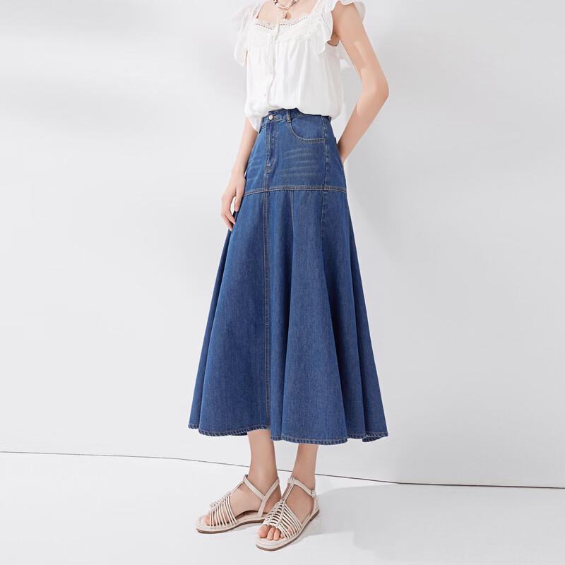 Women s Vintage High-Waist A-Line Denim Skirt XL