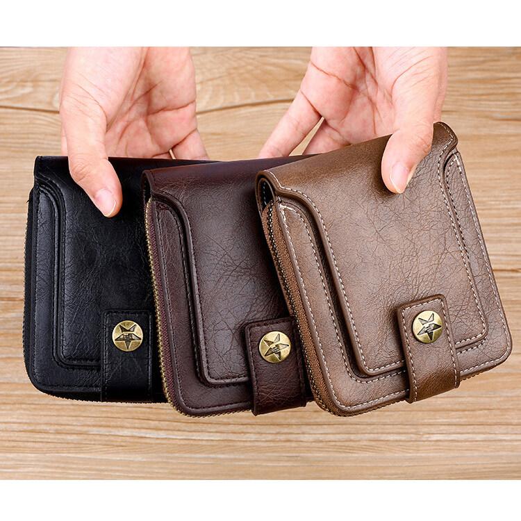 Portfel męski retro skórzany portfel męski wielofunkcyjny do przechowywania zamek błyskawiczny portmonetka na monety o dużej pojemności portfele etui na karty kredytowe torby