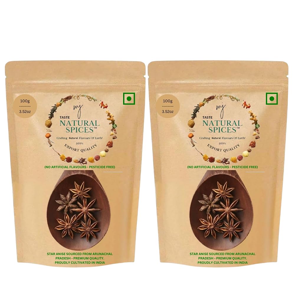 

MJ TASTE NATURAL Star Anise (Chakri Phool) - Gourmet Whole Spice | 100% Pure & Natural | Perfect for Masala Blends, Curries, Baking & Herbal Uses